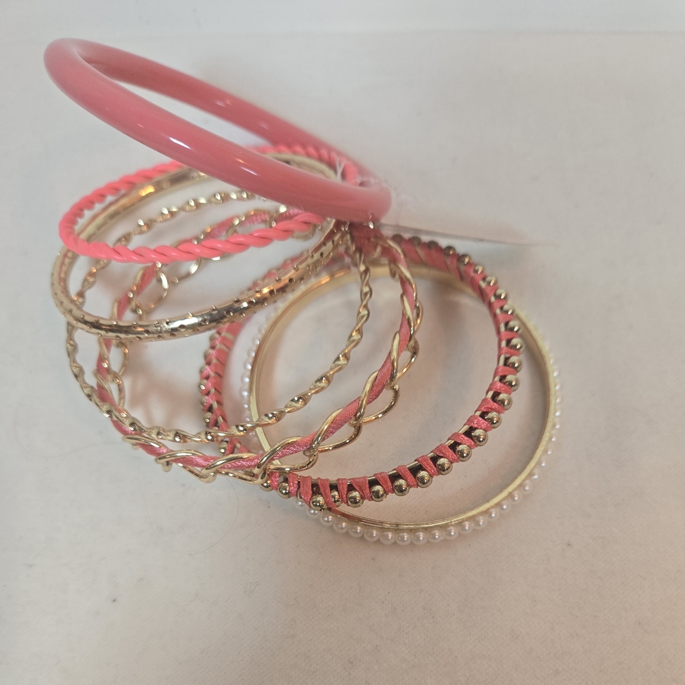Set Of 8 Pink and Gold Bangle Set - Picture 5 of 6